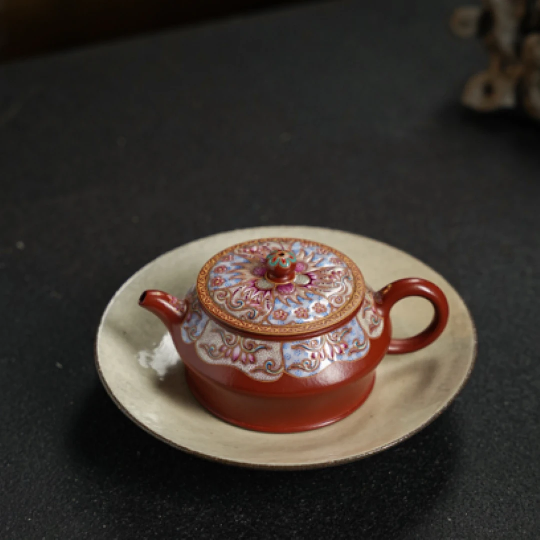 曼殊·重工珐琅·130cc 原矿朱泥料 紫砂壶