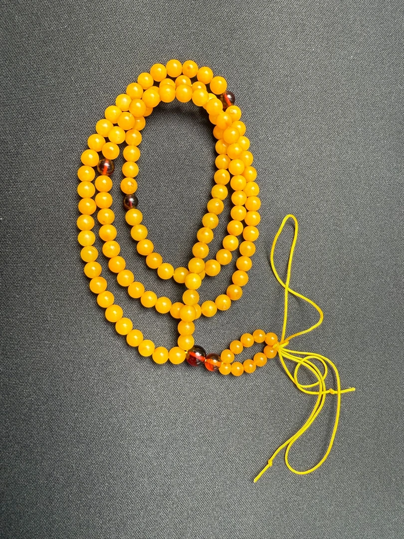 天然微瑕俄料蜜蜡5mm+108吊坠配链配饰绕手时尚饰品鸡油黄长链