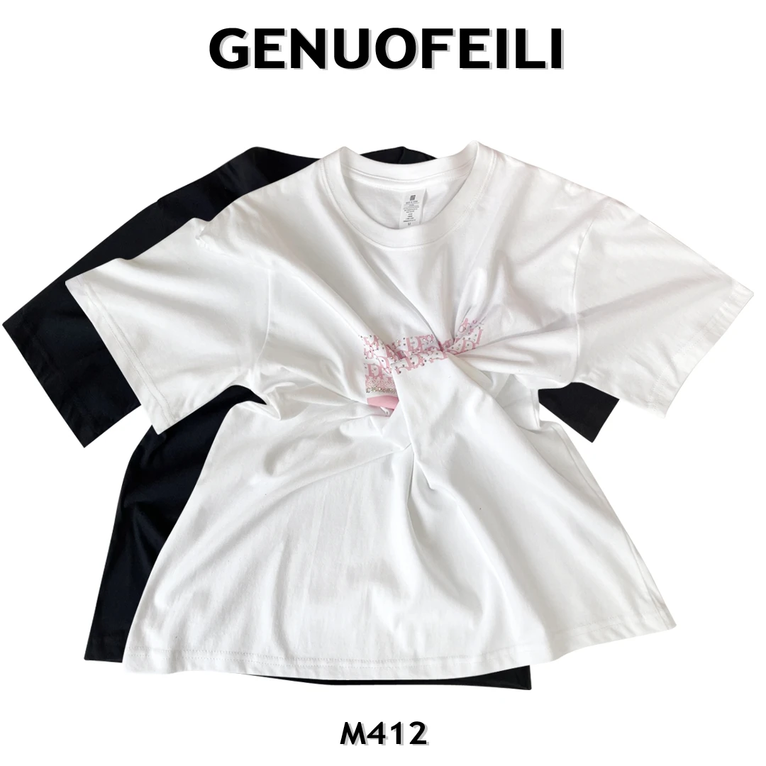 2025新款夏歌诺菲俪 时尚气质高级轻松休闲纯棉烫钻T 恤M412