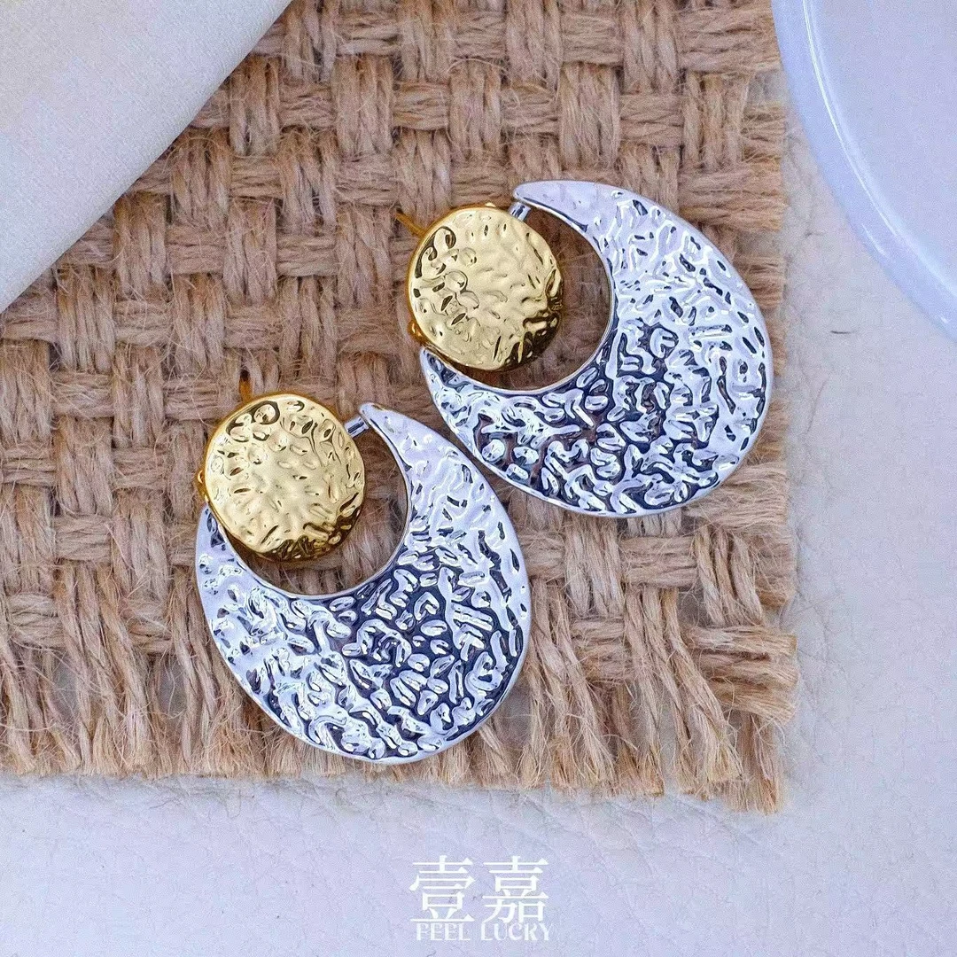 铜合金耳饰 壹嘉黄铜耳饰 法式撞色轻奢时尚百搭耳钉YJ183