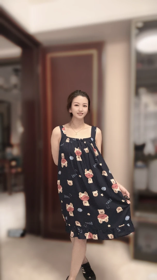 清仓夏季薄款吊带睡裙女士可爱卡通宽松纯棉舒适家居服085