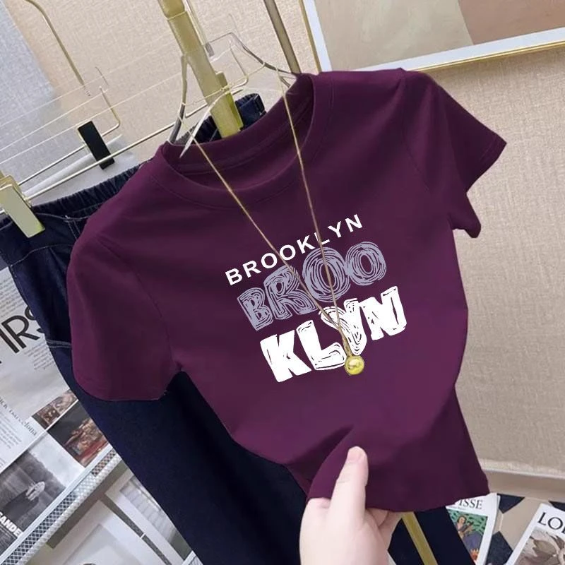 圆领纯棉短袖T恤女2025夏季新款韩系正肩小众小个子洋气短款上衣