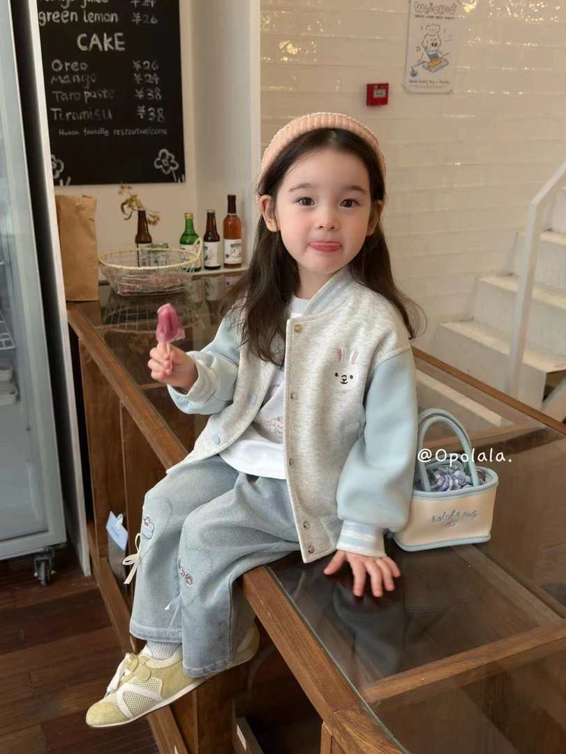 女童灰蓝卡通棒球服百搭外套（OPO-8060-秋A）汉服