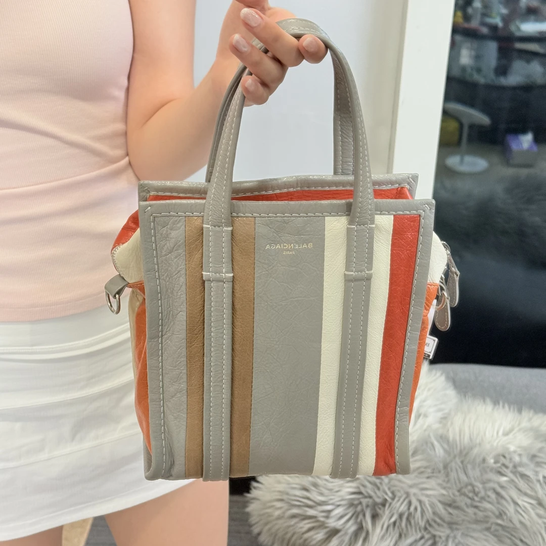 95新 Balenciaga/巴黎世家 油蜡条纹小号手提包