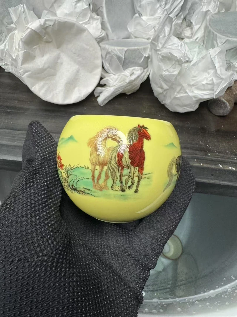 柠檬黄八骏图龙蛋杯