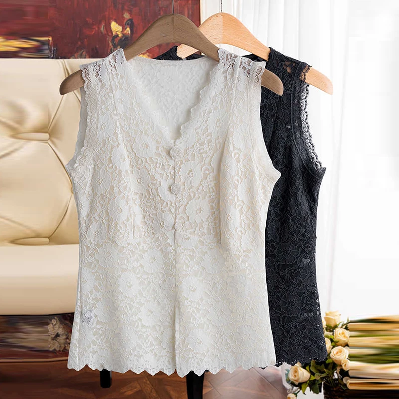 轻奢蕾丝吊带背心2025春夏新款无袖V领内搭外穿短款修身显瘦上衣