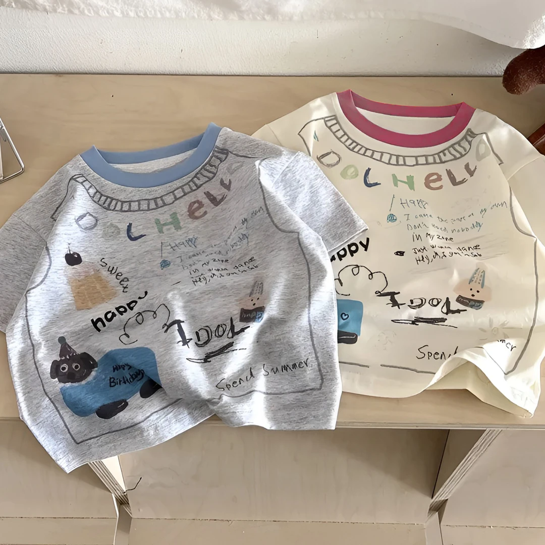 纯棉儿童短袖T恤春款男童卡通圆领打底衫中小童女宝宝洋气上衣潮