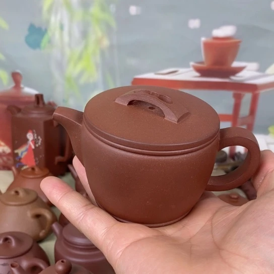 紫砂茶壶风釉羊角山紫泥160cc半手工