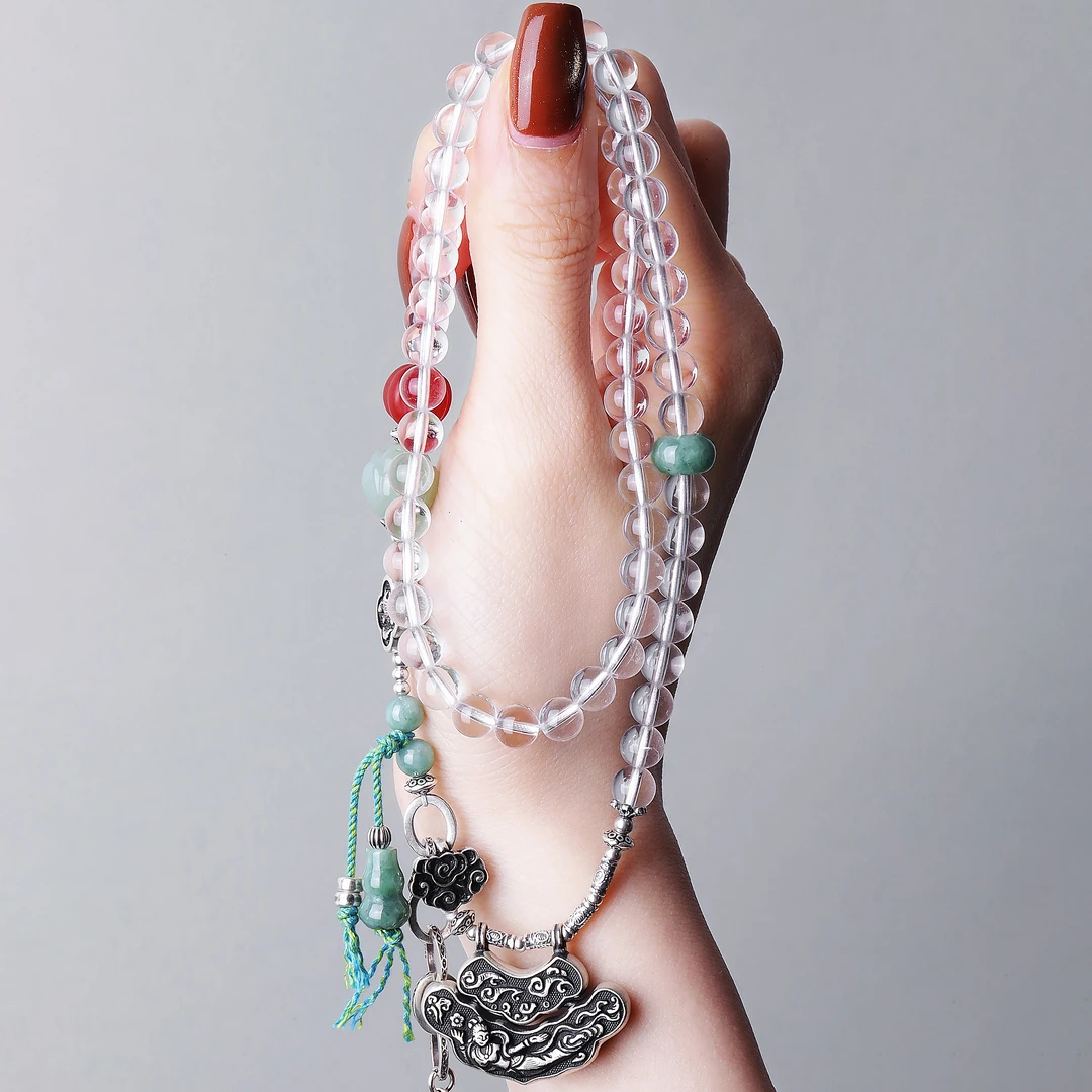 链子足银 七[宋韵] N17819 白水水仙女飞天锁四叶锦鲤葫芦项链