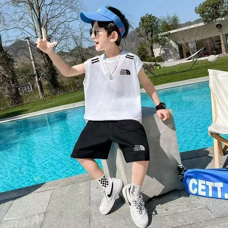 上衣+短裤两件装男童速干套装夏季短袖短裤运动透气舒适无袖套装J