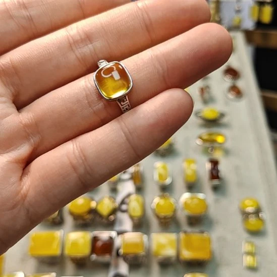 琥珀银S925镶嵌戒指