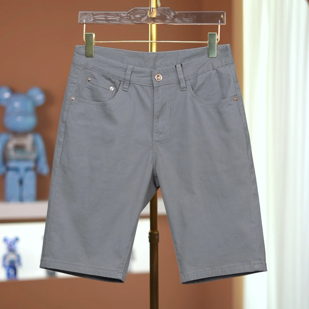 薄荷灰牛仔短裤男士夏季纯色修身弹力轻奢中裤百搭男款五分裤子男