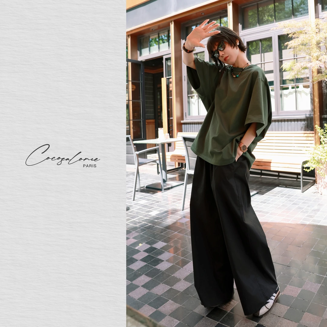 韩彬彬"百万裤"纯棉高智感夏日通勤长裤垂坠感高腰阔腿裤1674-10