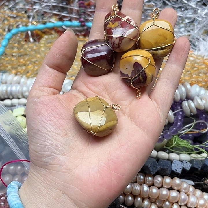 玛瑙/玉髓合金珠宝半成品2个蛋黄石吊坠