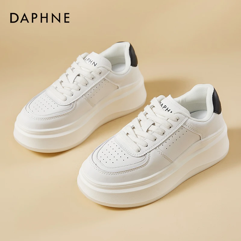 Daphne/达芙妮真皮琥珀流光小白鞋2025秋季新款爆款时尚百搭女鞋