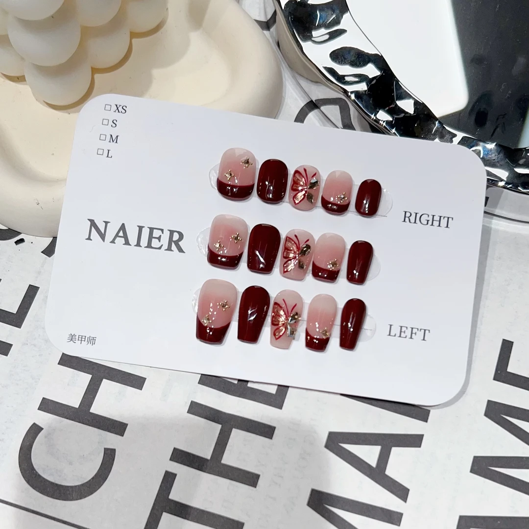 红法式蝴蝶-茉莉Molly轻奢手工穿戴甲