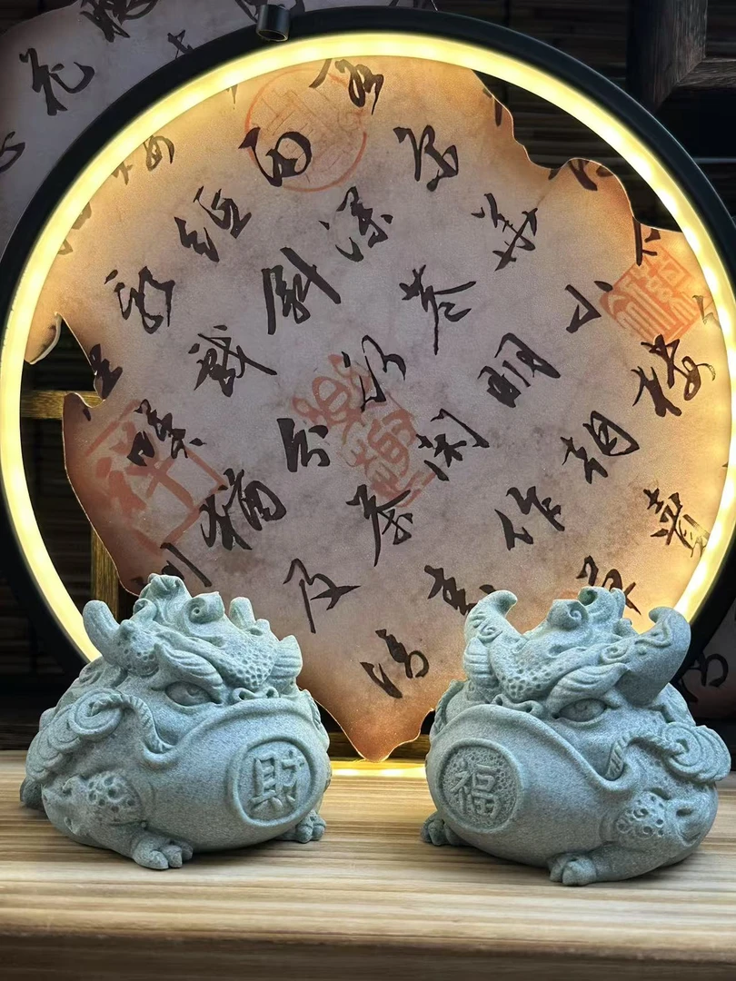 青砂石金蟾茶桌摆件招财创意禅意茶道蟾蜍摆设手工玄关龙角牛角