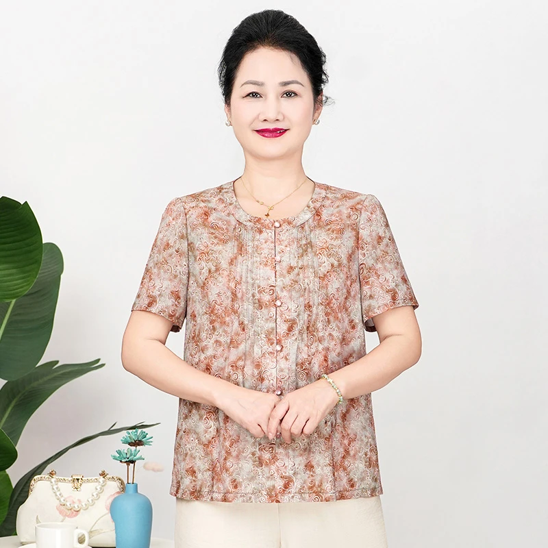 雅鹿夏季时尚洋气质宽松夏季加大衬衫中老年妈妈装女装B0002B