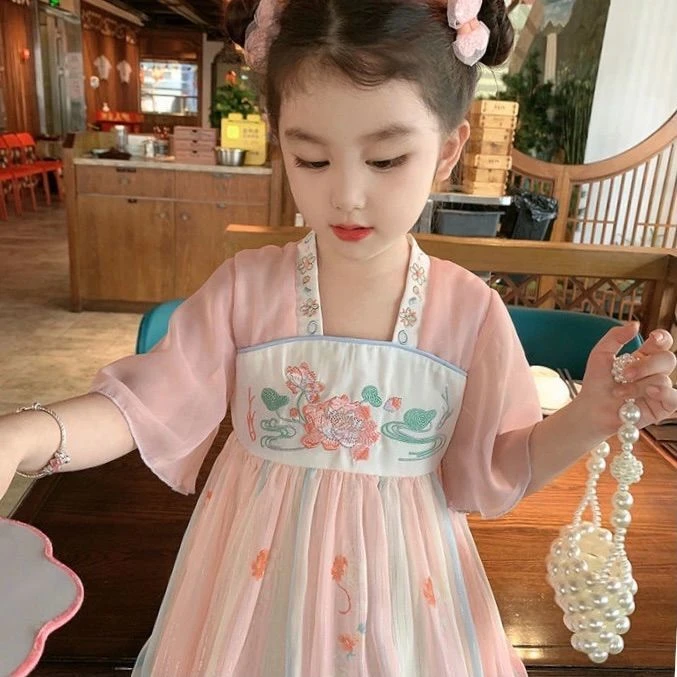 新儿童连衣裙汉服夏款2025女童汉服夏季薄款儿童唐装中国风古装襦