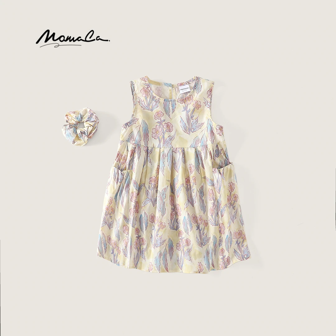 MOMOCO夏季印花儿童无袖口袋碎花公主裙甜美小清新77630470065