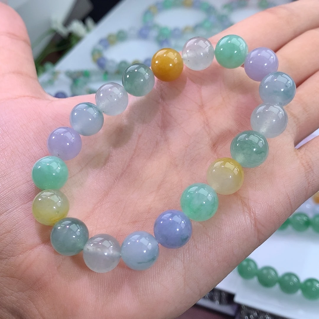 翡翠未镶嵌手链9号 冰飘花多宝手串