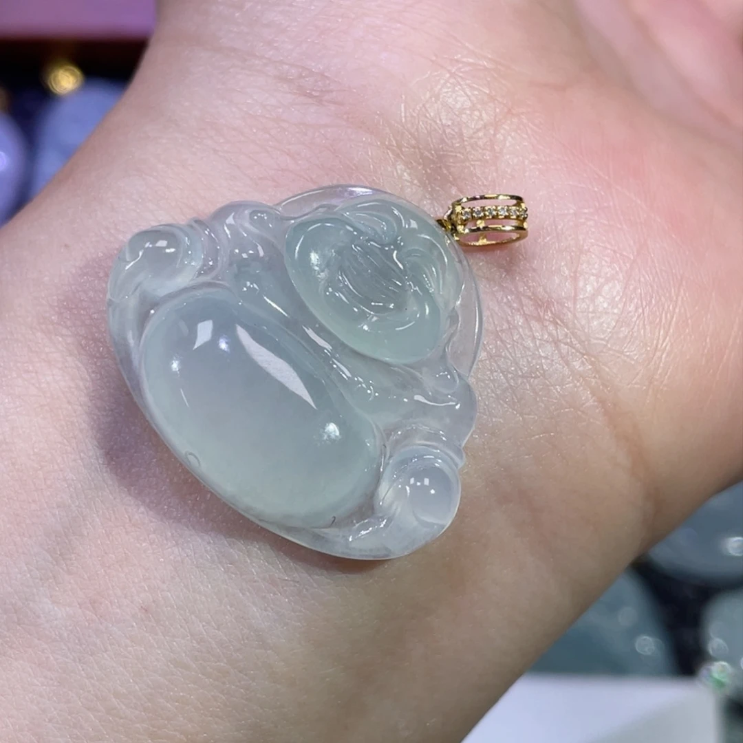 翡翠颈饰18K金镶嵌佛公