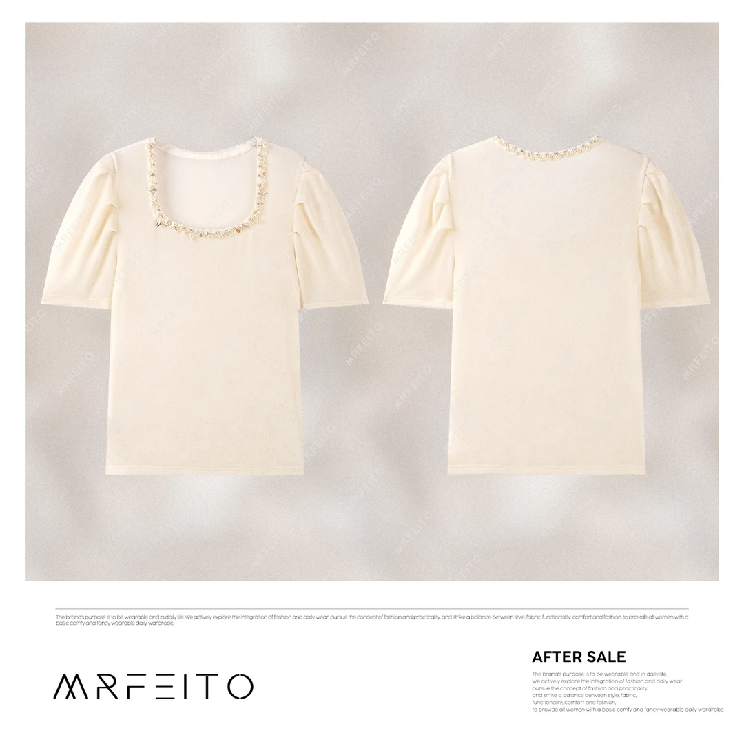 【零碎点星】2025春季新款时尚U型领钉珠女款T恤H1195TX02C30788