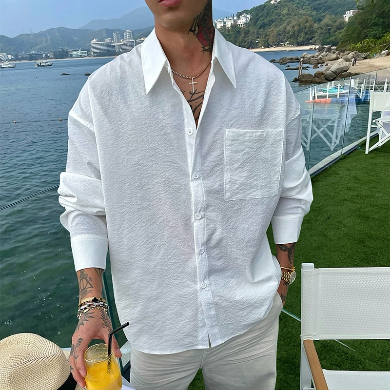 OXFREAK 「度假日 老钱风」弹性肌理感长袖衬衫男高级感薄款外套