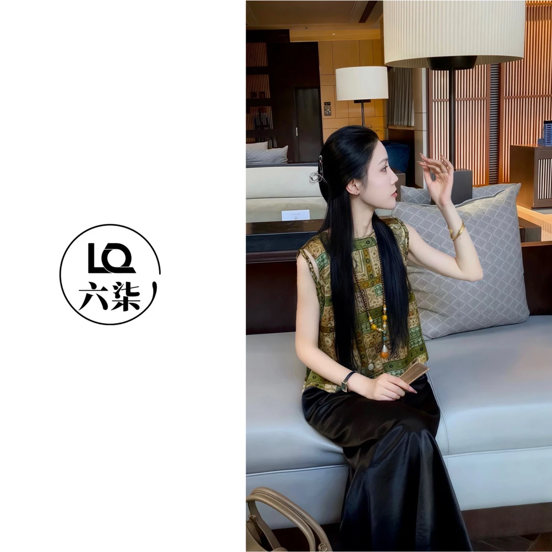 夏季新款提花新中式人丝香云纱提花马甲上衣