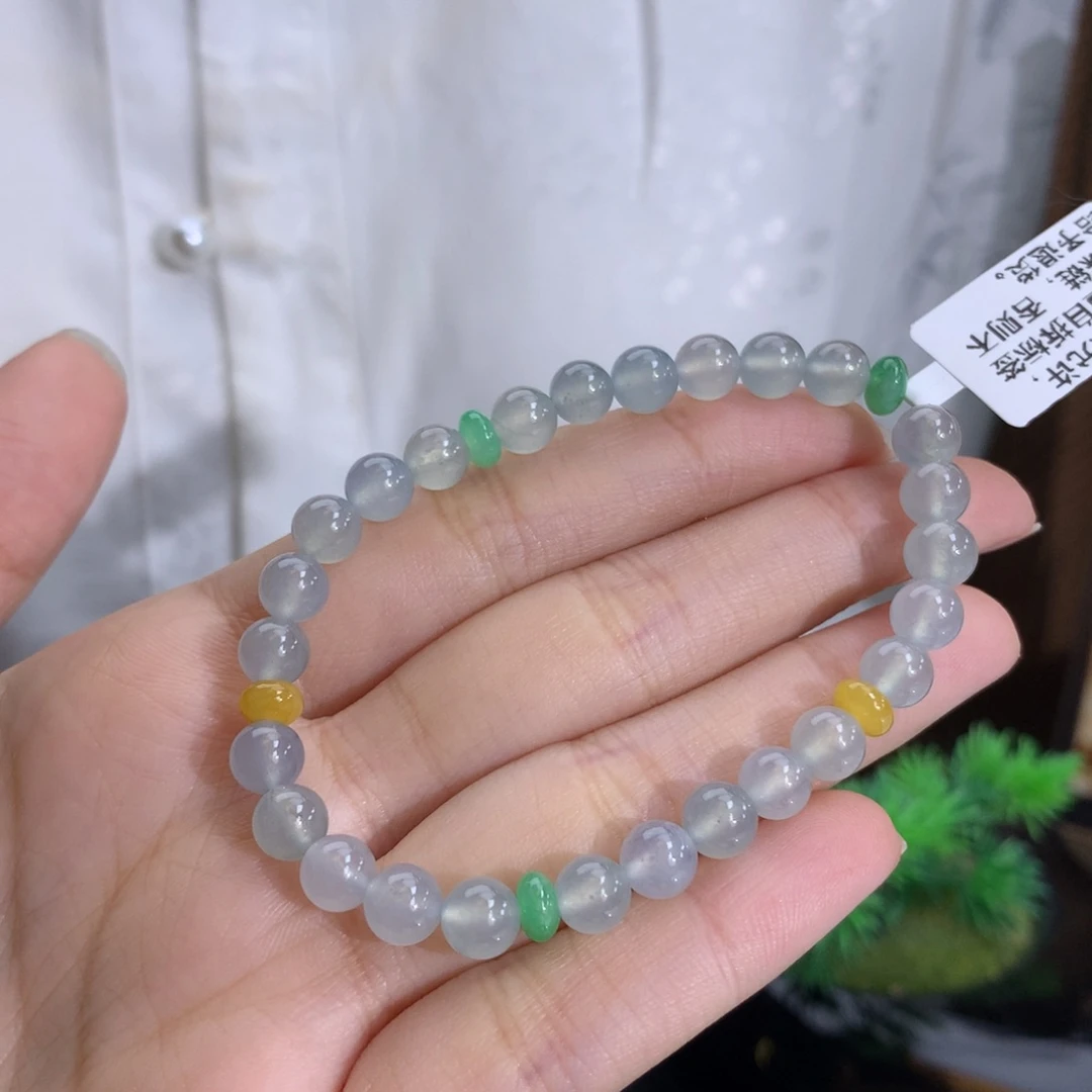 翡翠未镶嵌手串卡6.3冰种蓝底