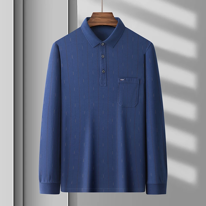 罗蒙长袖中年男春季薄款大码翻领宽松休闲男士打底商务