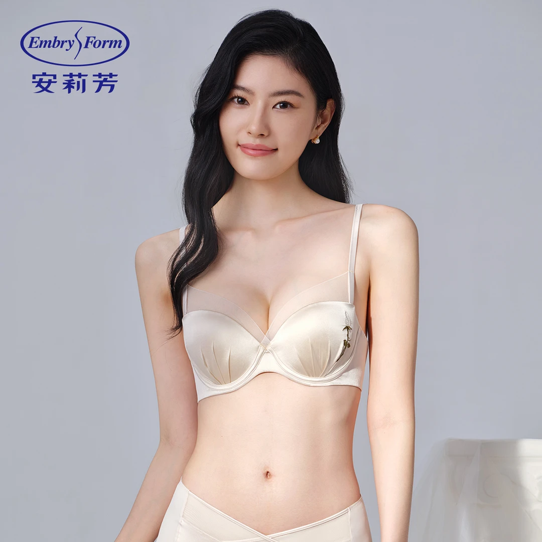 安莉芳桑蚕丝混纺网纱中厚杯聚拢舒适透气钢圈中式文胸EB00990