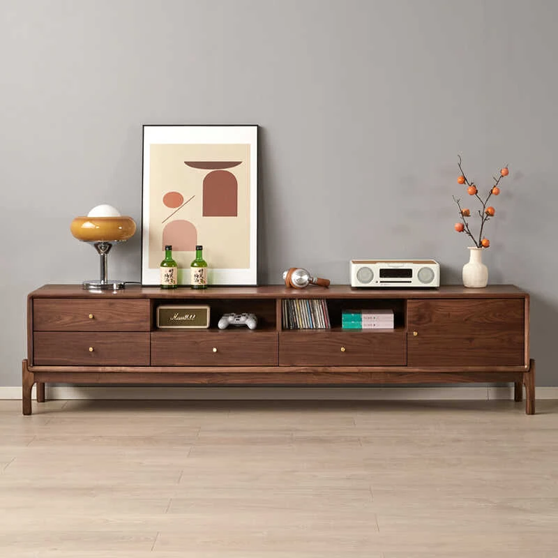 买一屋 北美黑胡桃木电视柜宋氏美学风客厅视听柜落地柜子原木