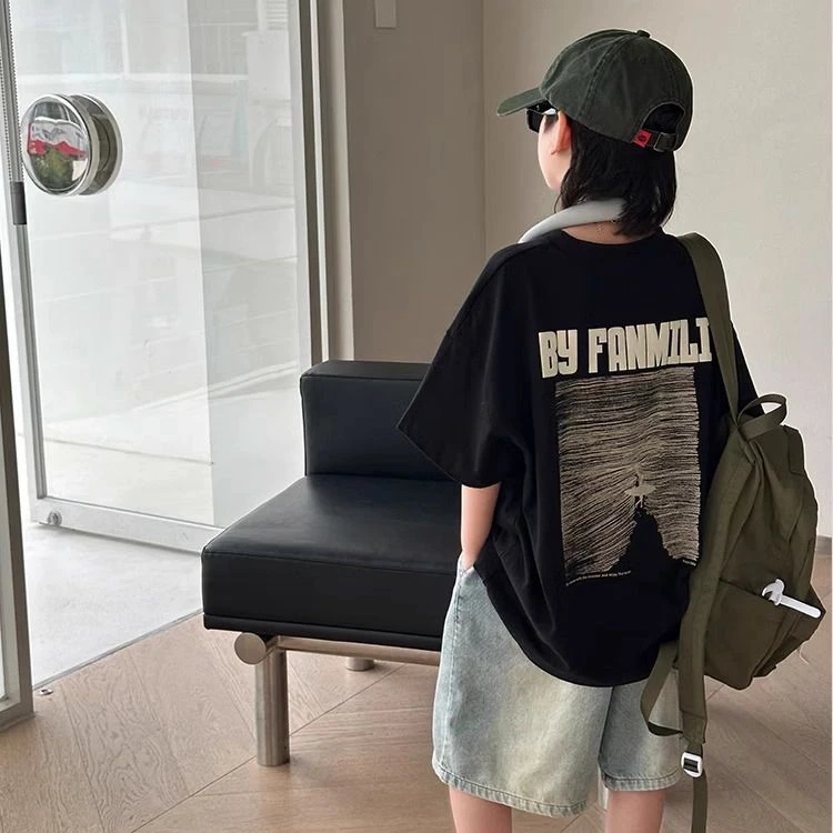 【100%纯棉】男童纯棉短袖T恤上衣夏季中大童夏款男孩半袖宽松潮流