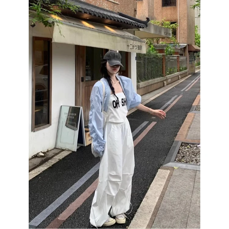 洋气时尚休闲服夏季气质针织开衫辣妹风网红运动抹胸高腰阔腿裤