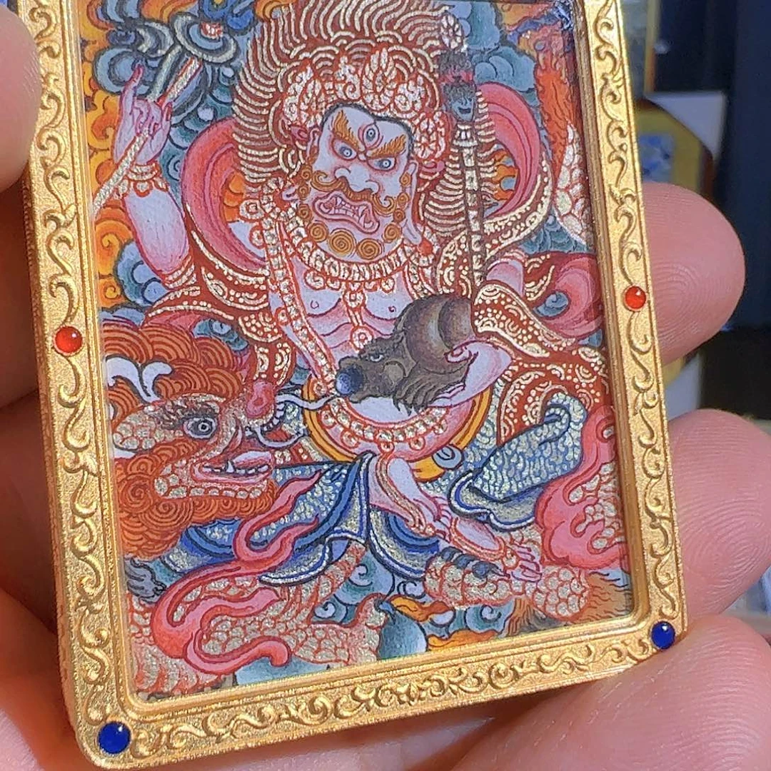 吊坠热贡手绘白财神唐卡