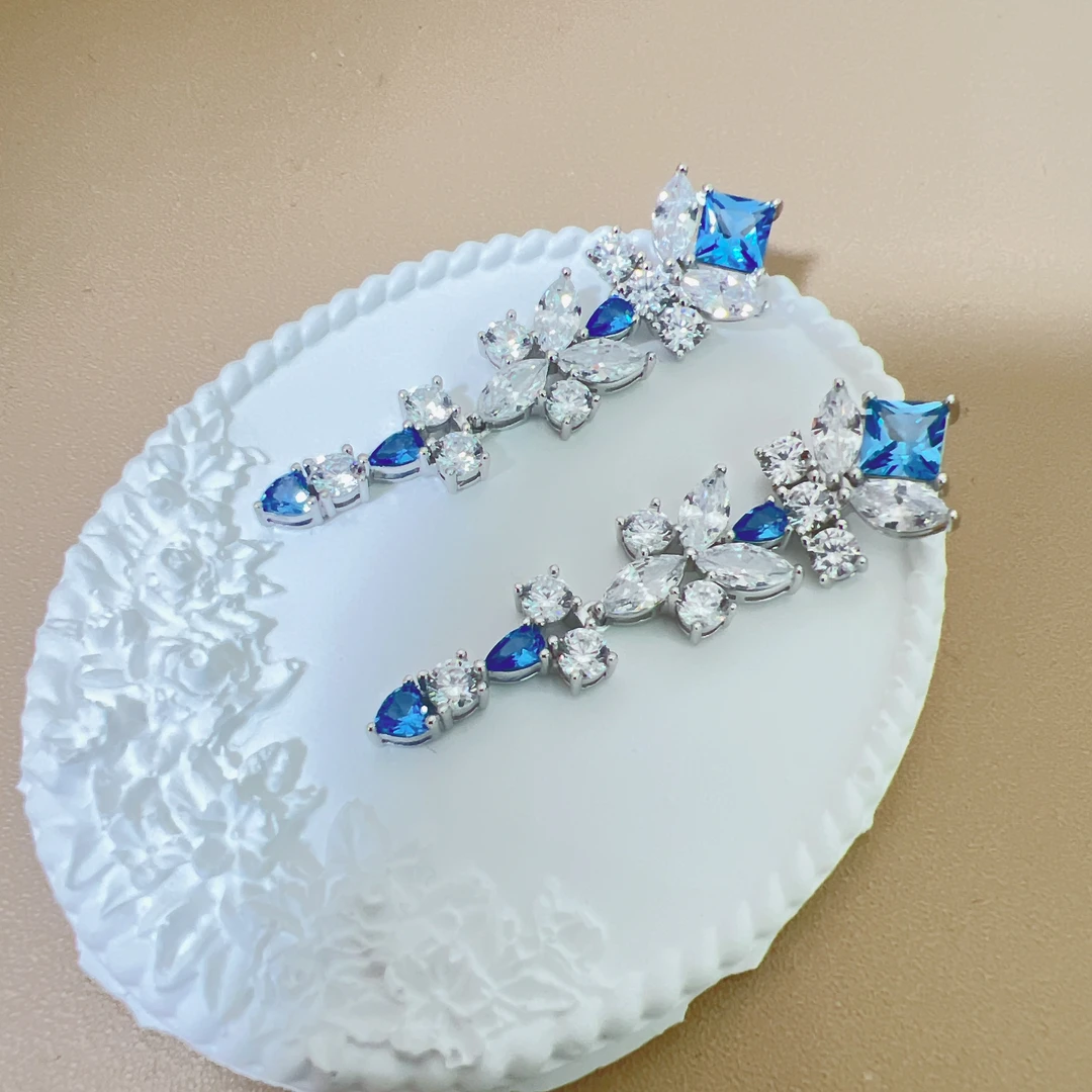 925银合成锆石耳饰 WBLH 精致气质钻钻流苏耳环