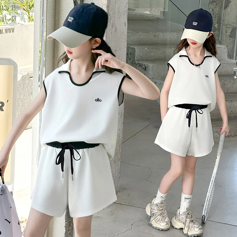 女童夏装套装2025新款爆款儿童短袖短裤无袖背心6-12岁潮款高级感