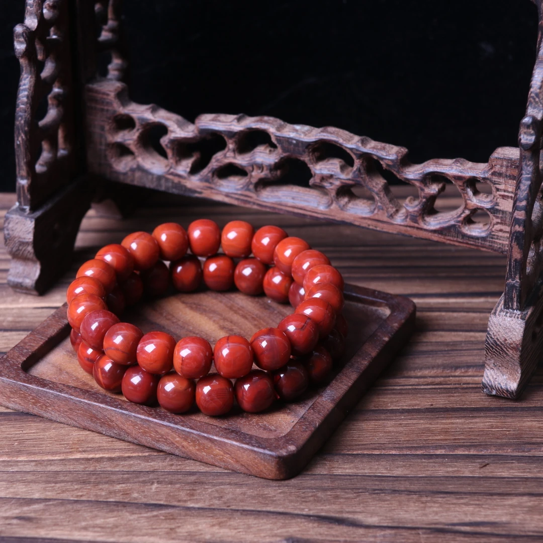【石语珠宝】南红玛瑙10mm瓦西老料锦红老型珠手串一条tN505