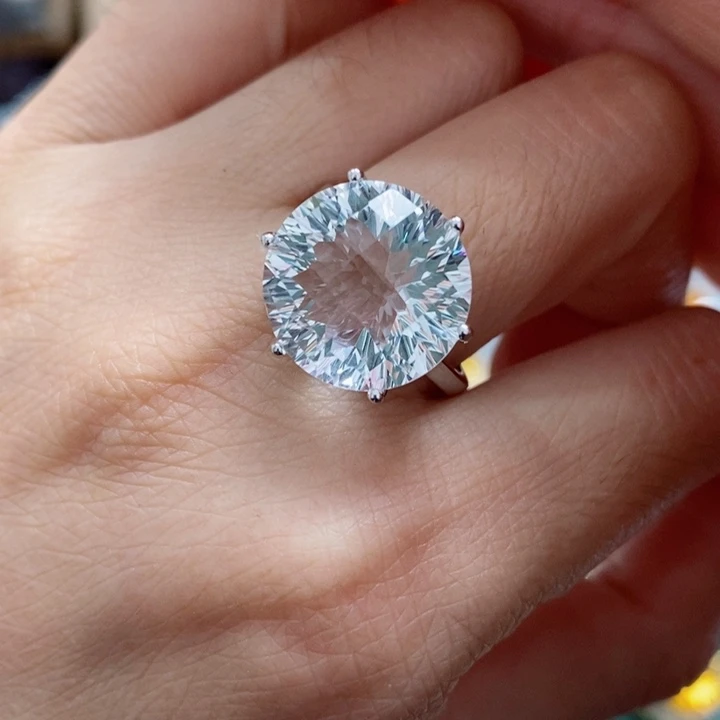 水晶戒指银S925镶嵌天然水晶戒指