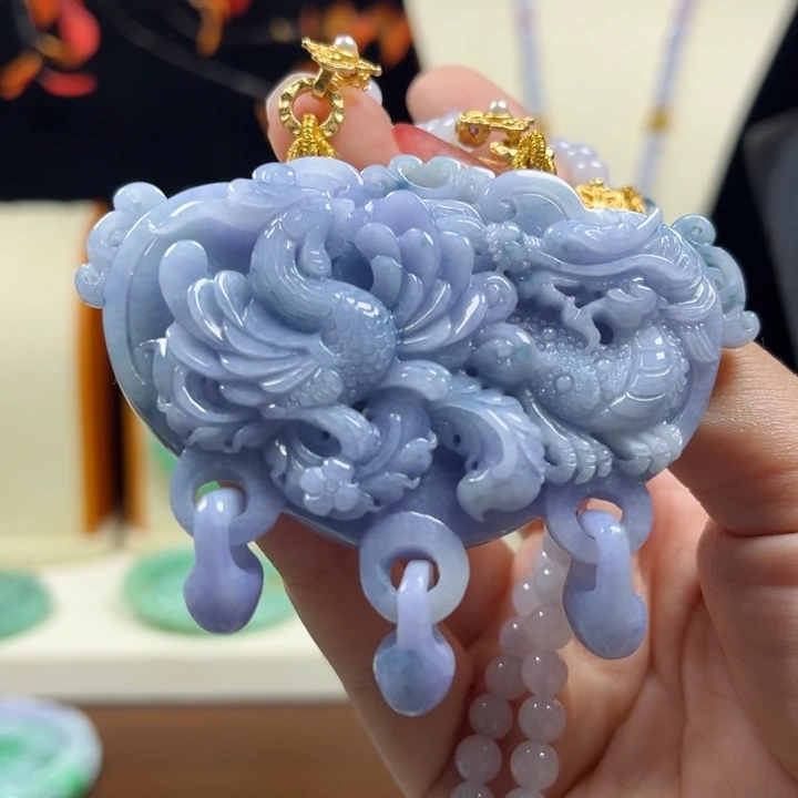 翡翠挂件未镶嵌蓝紫龙凤