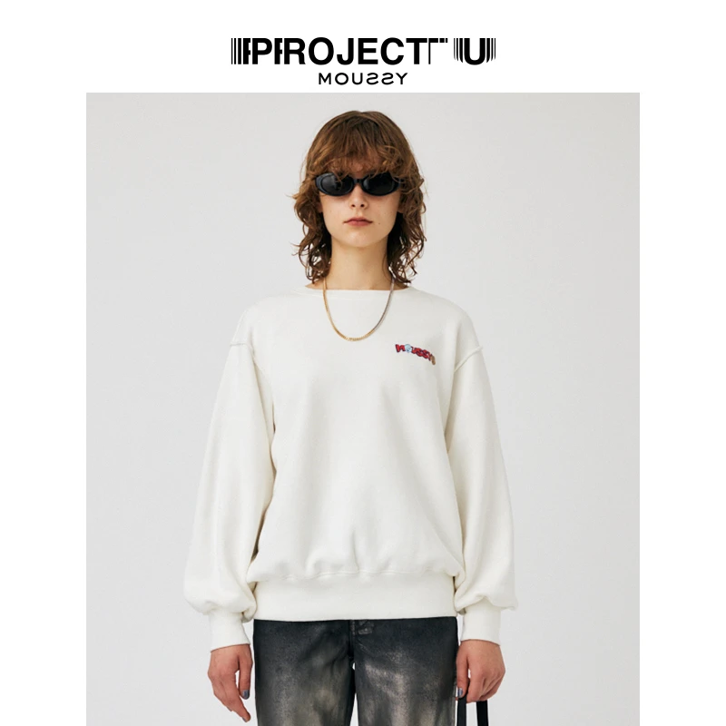【PROJECT U】MOUSSY 秋冬中性字母刺绣休闲圆领卫衣010GA590-5460