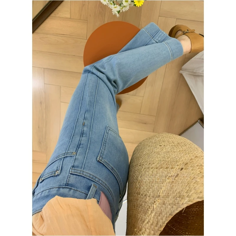 【老粉回购】春季法式小优雅穿搭~弹力直筒梨型身材显瘦九分牛仔裤