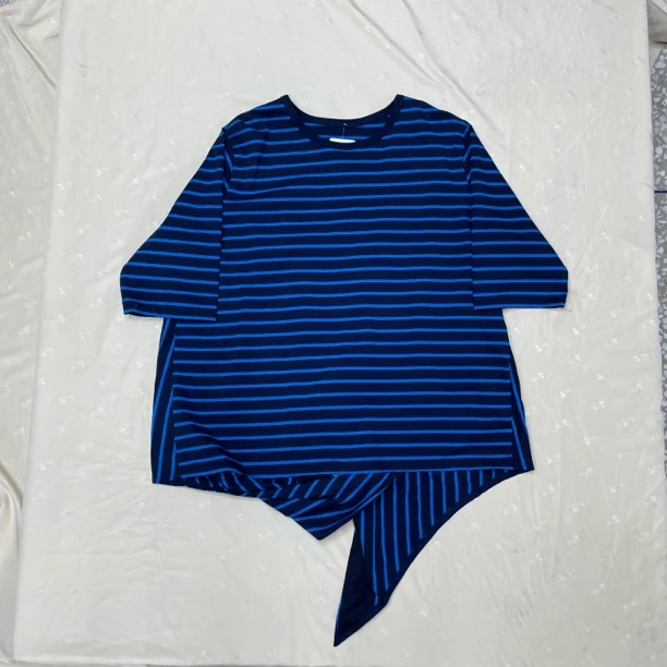 条纹提花圆领插肩袖女厚款衫蓝色半袖休闲女款