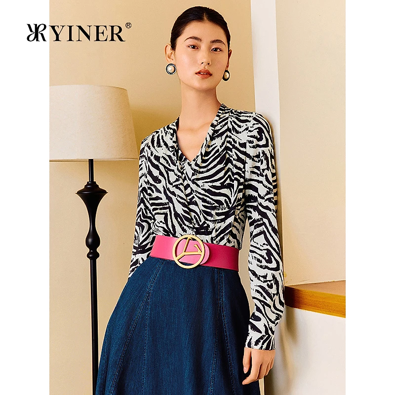 【1996系列】YINER音儿2025春季新款假两件斑马纹真丝桑蚕丝衬衫