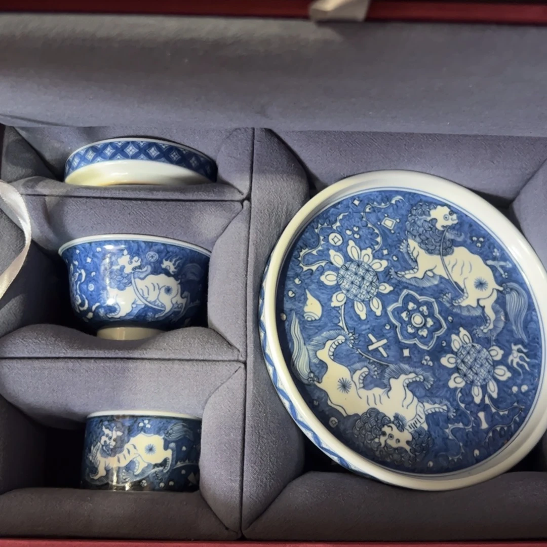 4件套篮底八宝白狮子