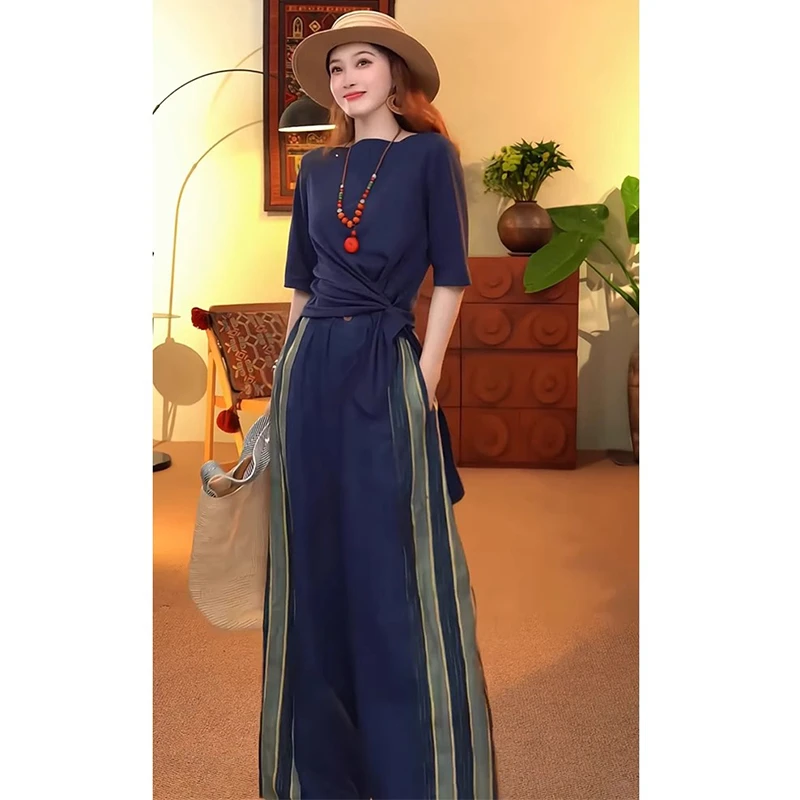 美式百搭显瘦高腰阔腿裤欧洲站2025夏季新款时尚松紧腰休闲麻裤潮