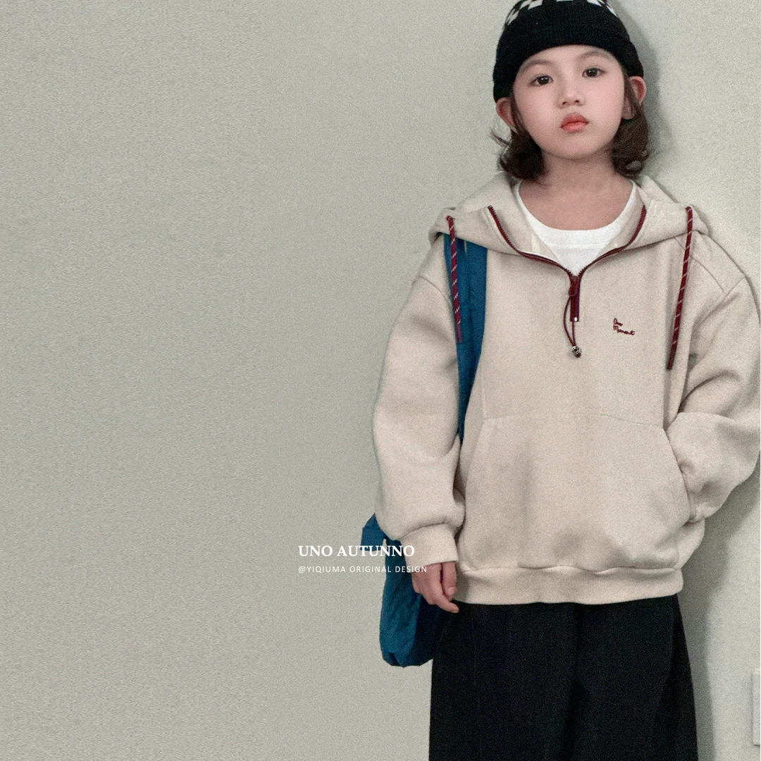 「UNO AUTUNNO」【王炸】云舒絨女大童半拉链连帽卫衣外套套头衫CP37