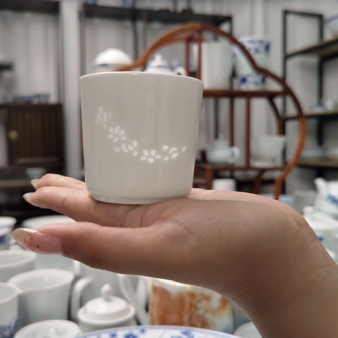 瓷玉兰花茶水杯两只装景德镇