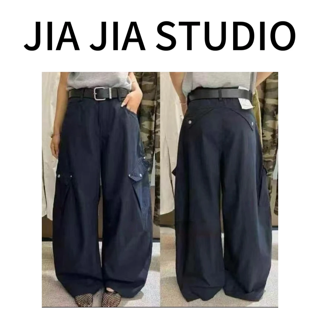 嘉嘉推荐#8105【早秋款】复古高腰压褶设计感斜口袋工装裤